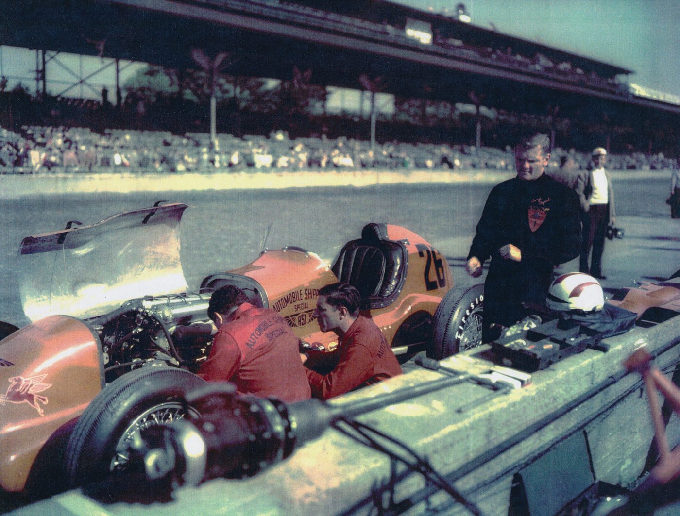 The Automobile Shippers Special being prepared in the pits at Indianapolis Motor Speedway